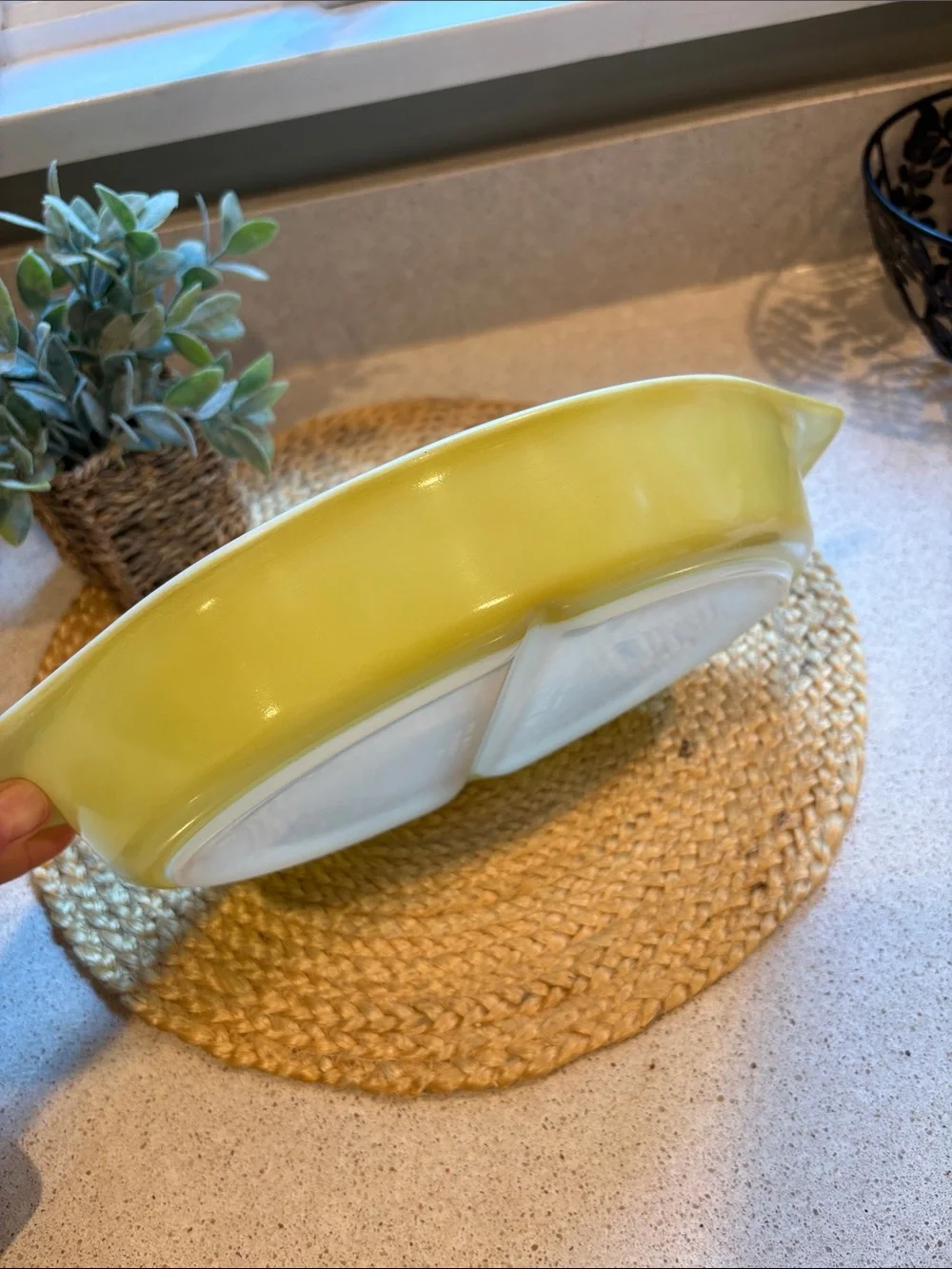 Vintage Pyrex Yellow Divided Casserole 1 1/2 QT